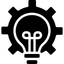 Icon of a light bulb inside a gear, representing design for kitchen cabinets.